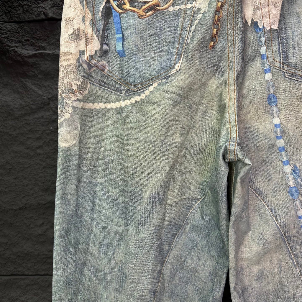 Acne Studios Vintage Pearl‑Lace Print Wide‑Leg Jeans