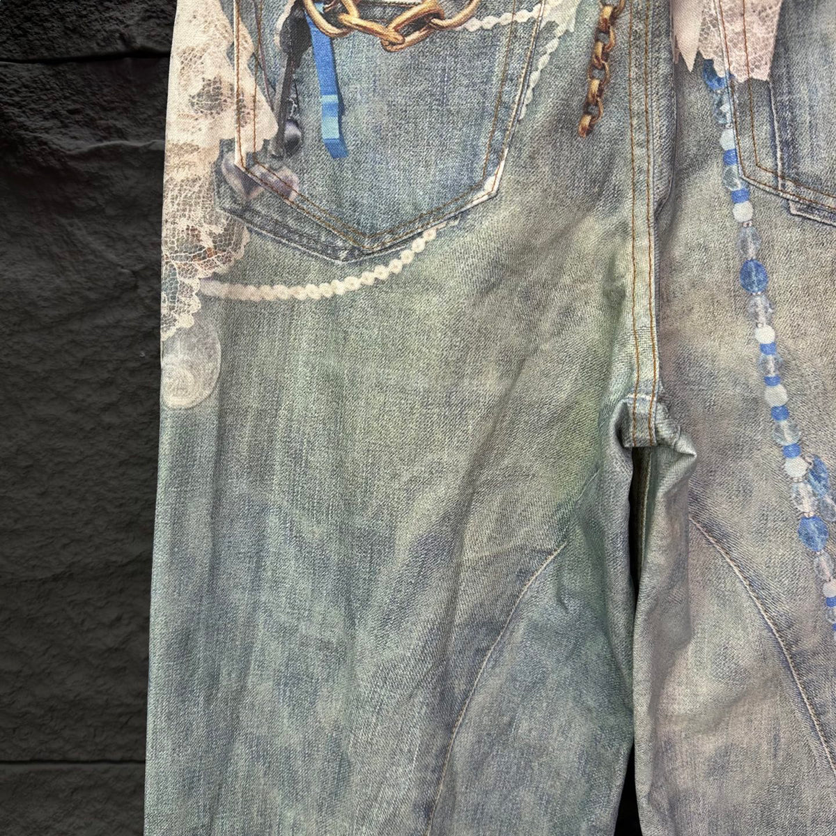 Acne Studios Vintage Pearl‑Lace Print Wide‑Leg Jeans