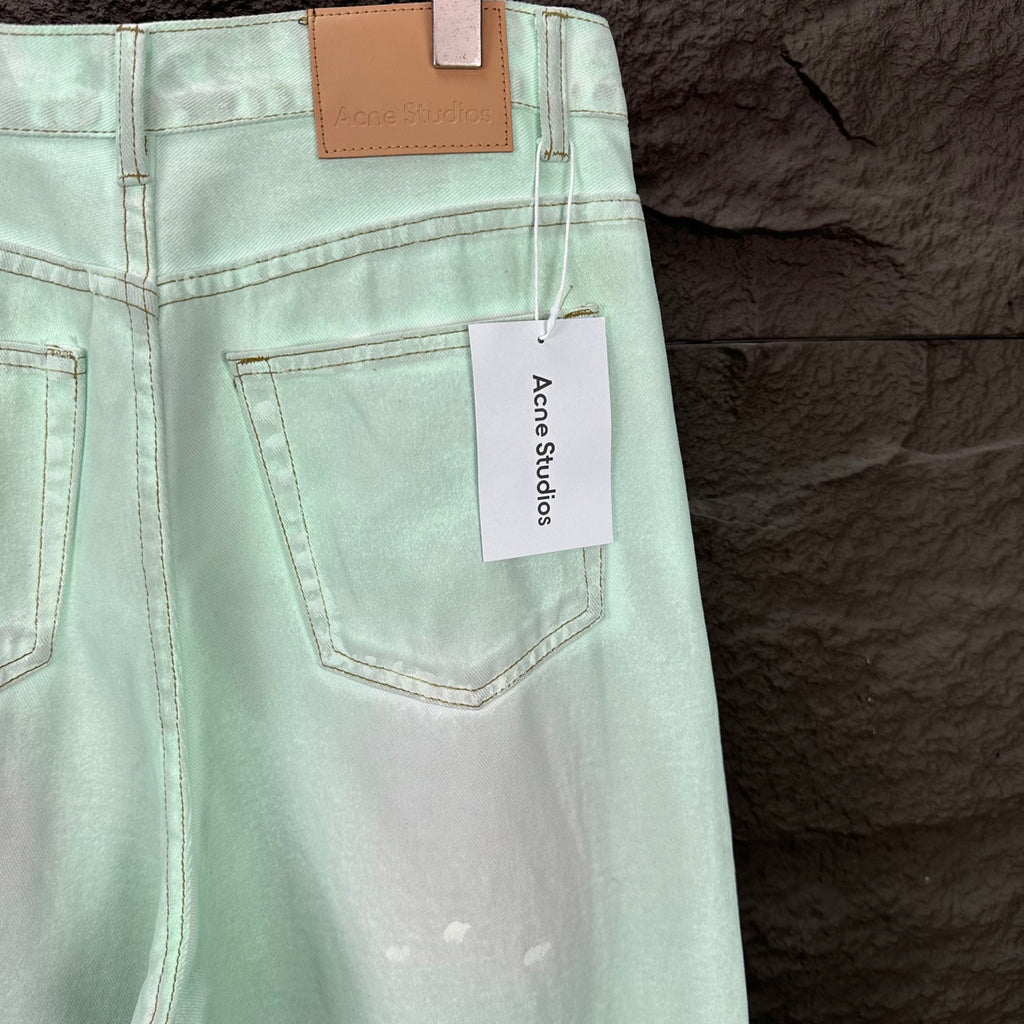 Acne Studios Mint Wash Paint‑Splatter Wide‑Leg Jeans