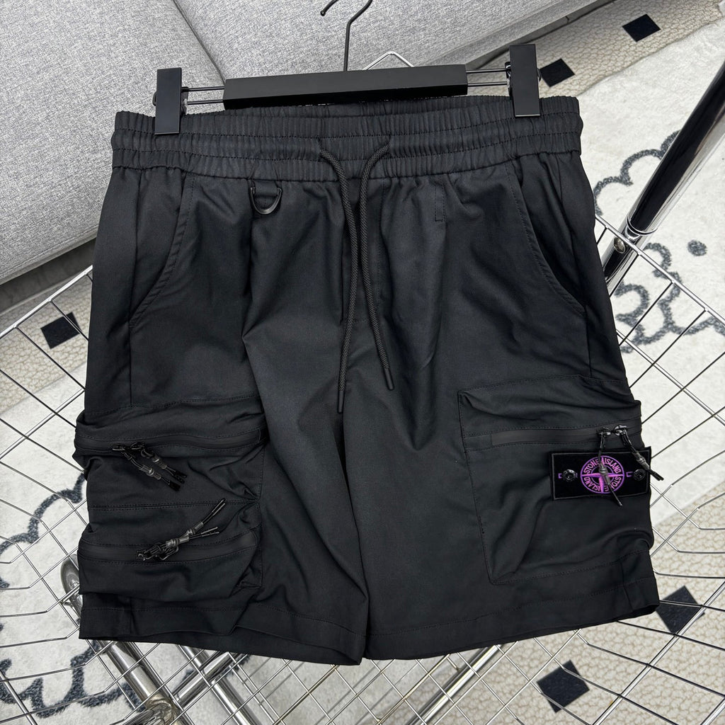 Stone Island Techwear Cargo Shorts with Double-Zip 3D Pockets and Compass Badge
