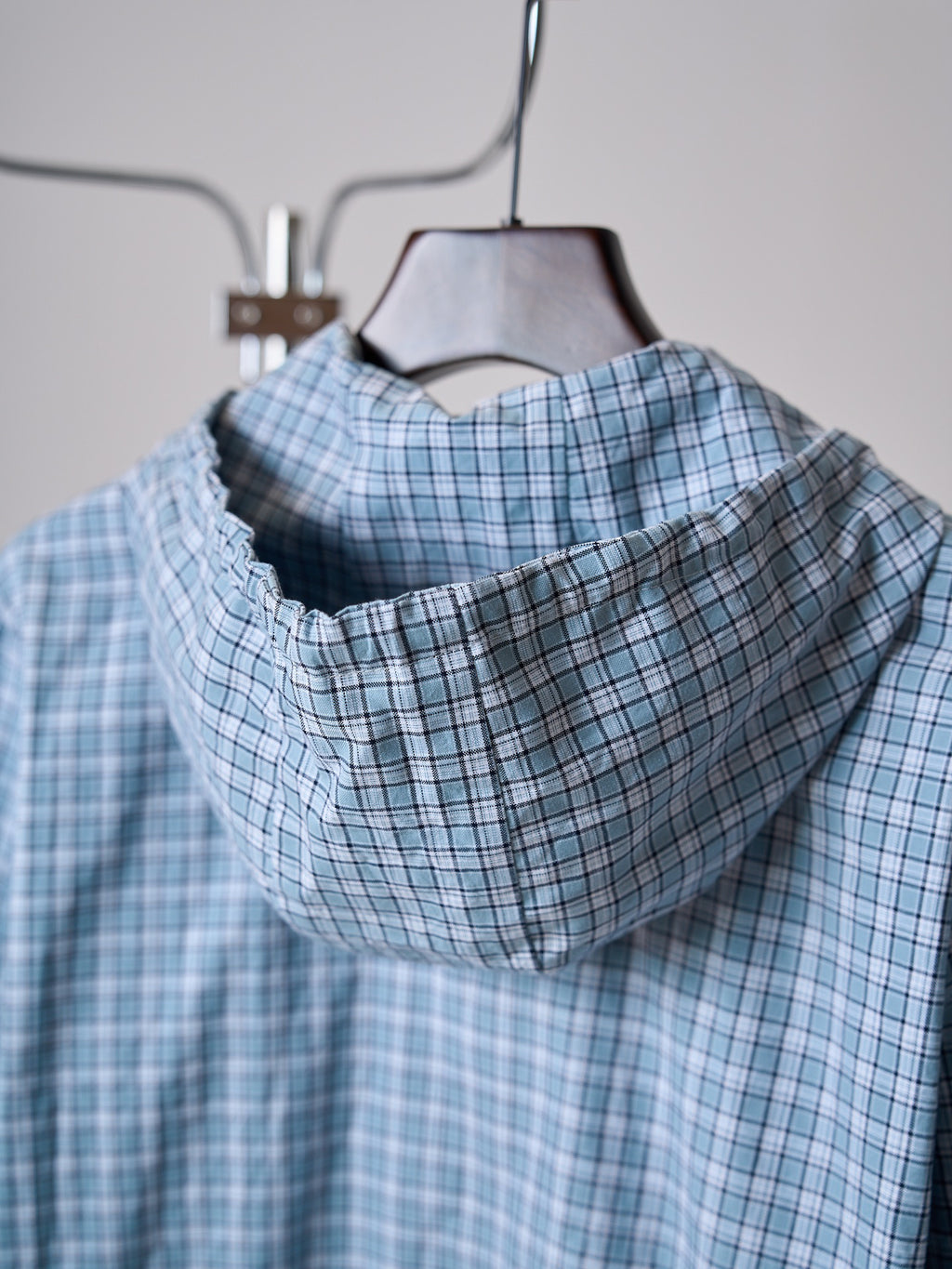 Acne Studios Blue Gingham Zip‑Up Hooded Jacket