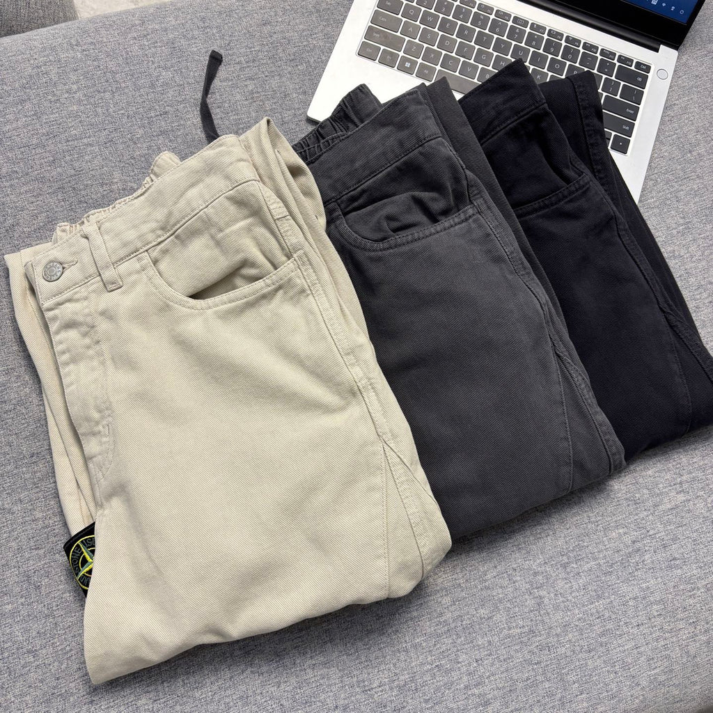 Stone Island Curved-Seam Wide Straight Cargo Trousers with Compass Badge