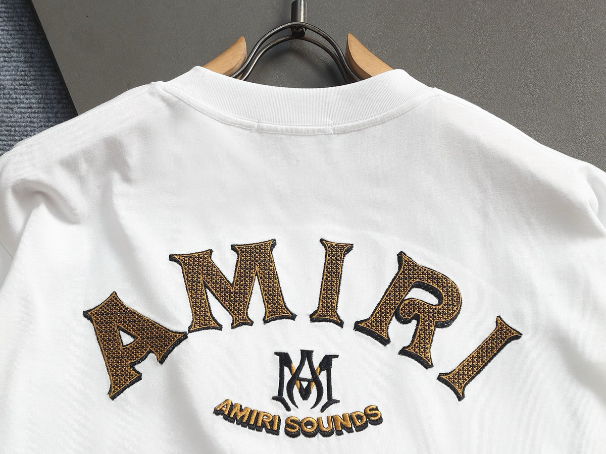 AMIRI Sounds Small Chest Logo Crew‑Neck Short‑Sleeve T‑Shirt
