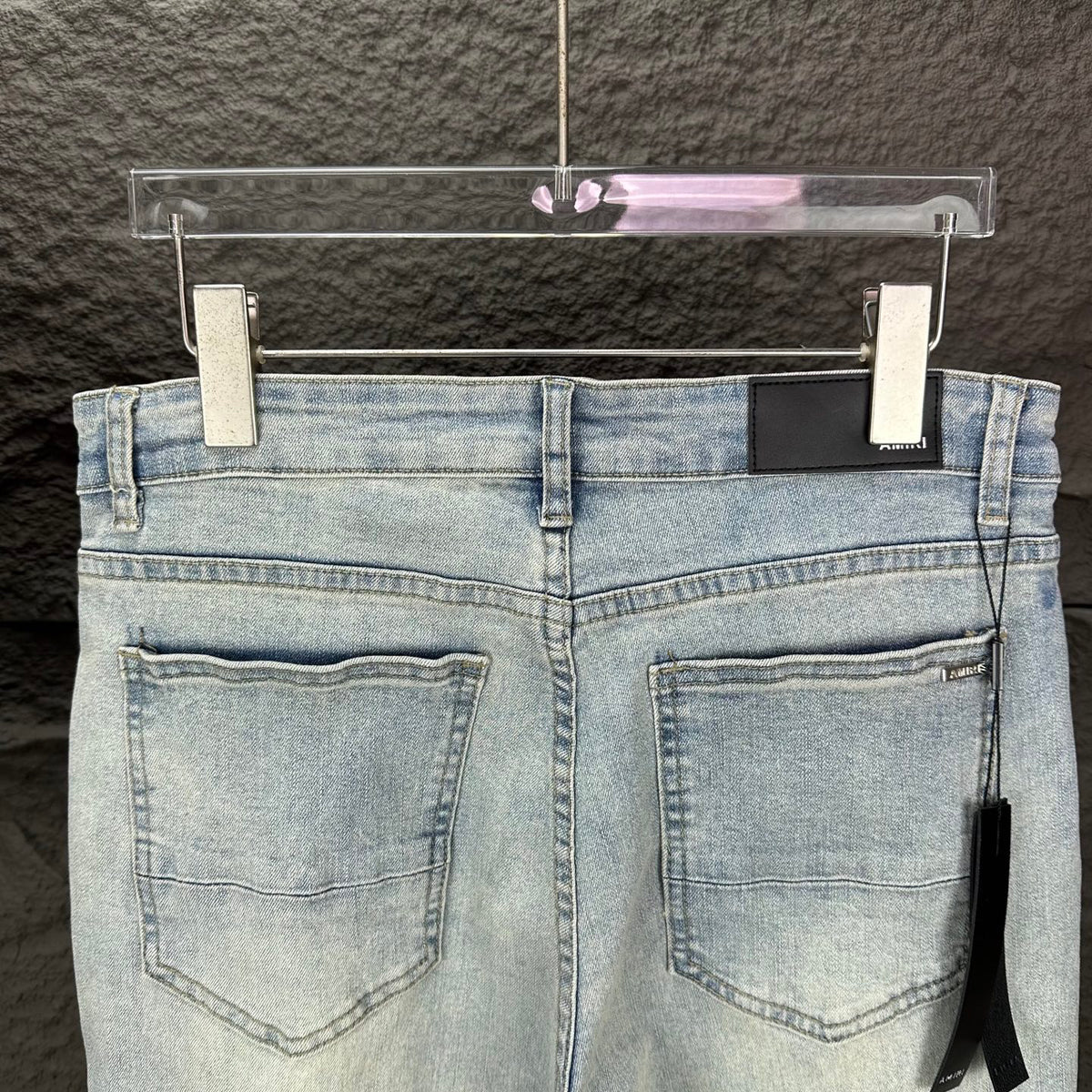 AMIRI Black Ribbed Patch Distressed Slim‑Fit Denim Jeans