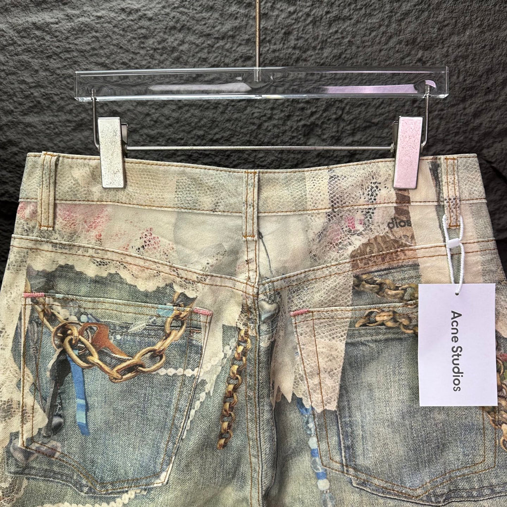 Acne Studios Vintage Pearl‑Lace Print Wide‑Leg Jeans