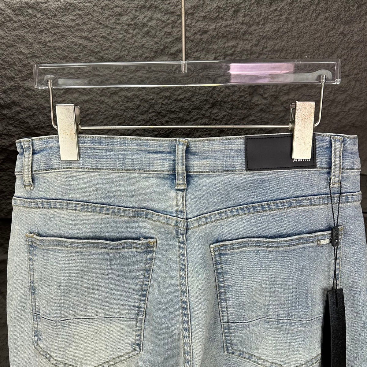 AMIRI White Ribbed Patch Distressed Slim‑Fit Denim Jeans