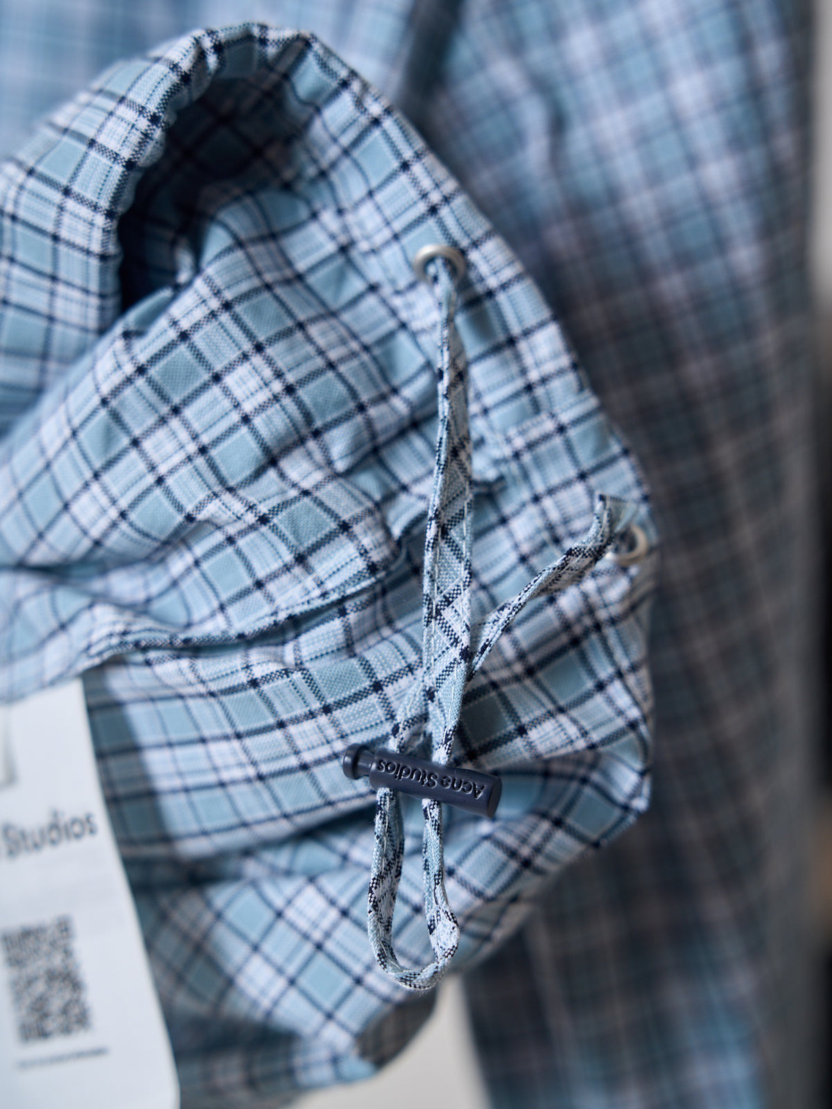 Acne Studios Blue Gingham Zip‑Up Hooded Jacket