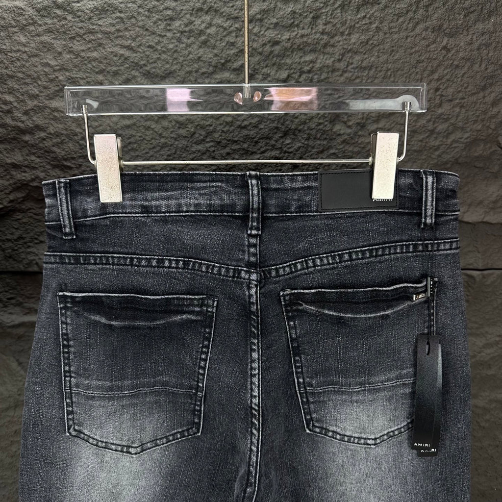 AMIRI White Ribbed Patch Distressed Slim‑Fit Denim Jeans