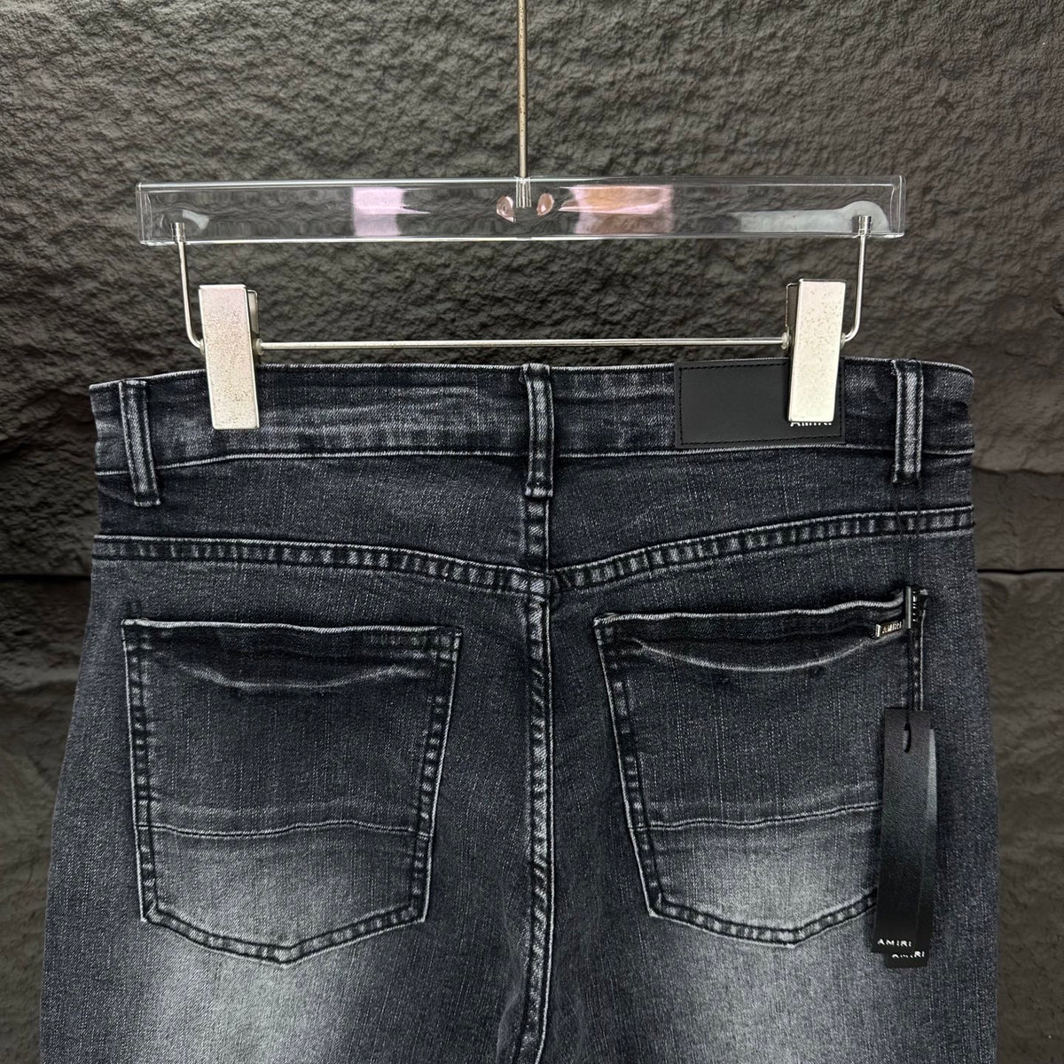 AMIRI White Ribbed Patch Distressed Slim‑Fit Denim Jeans