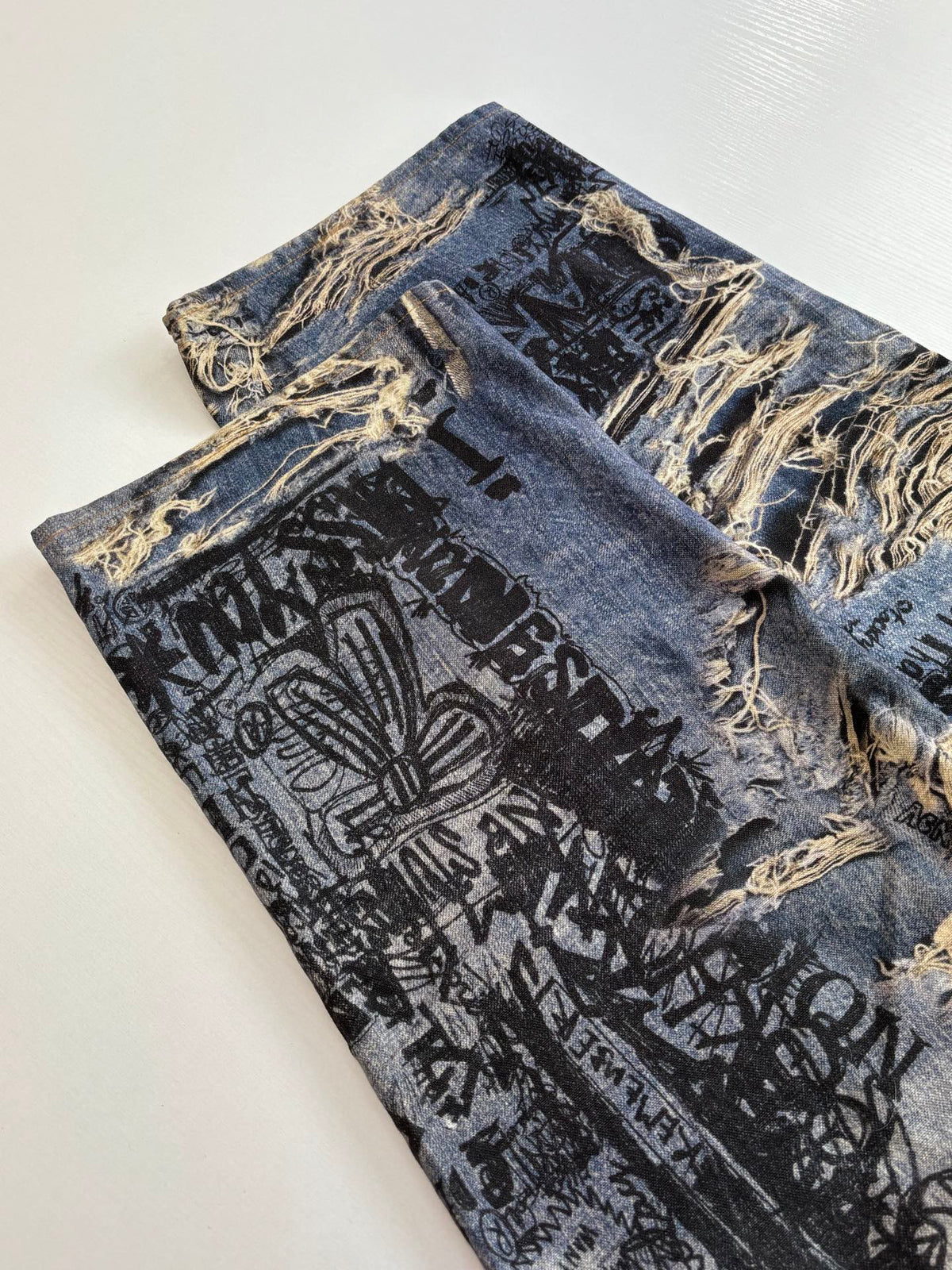 Acne Studios Graffiti‑Print Distressed Wide‑Leg Jeans