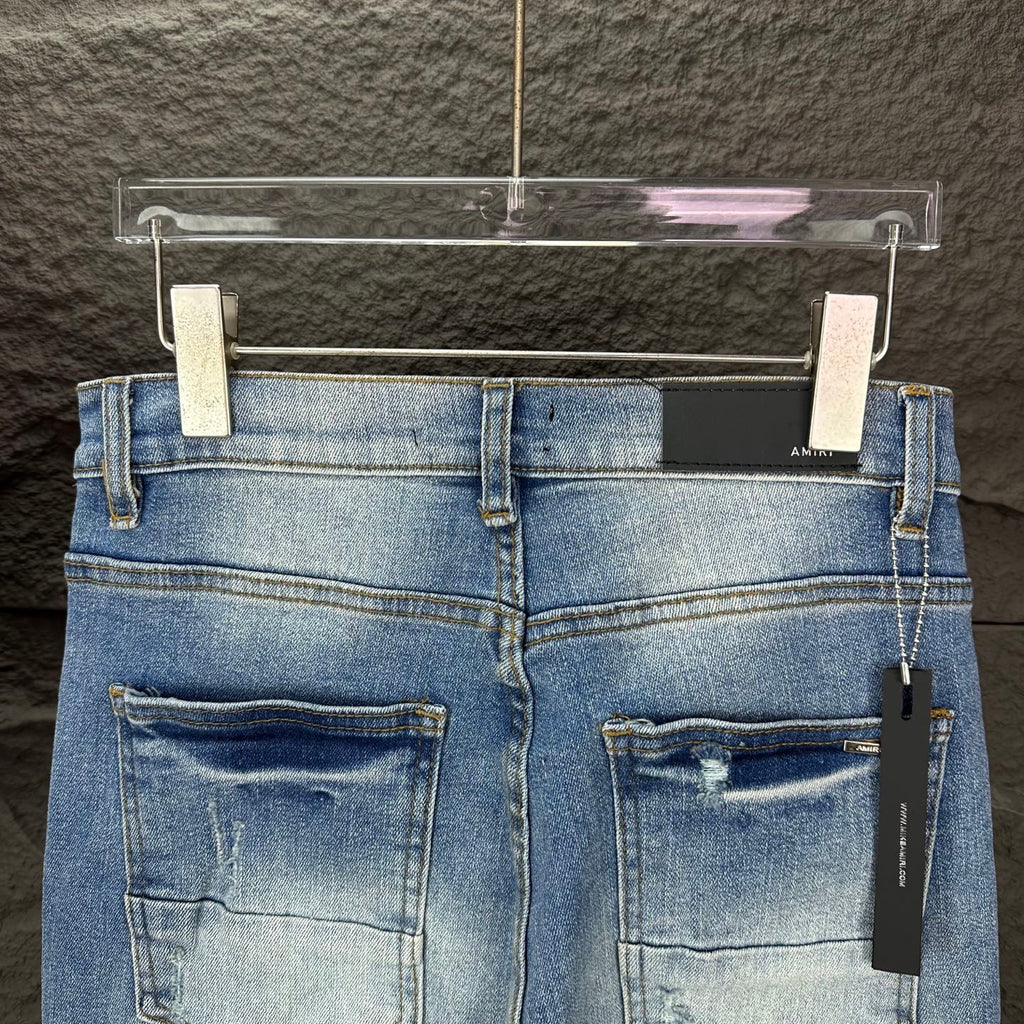 AMIRI Yellow Patch Distressed Printed Slim‑Fit Denim Jeans