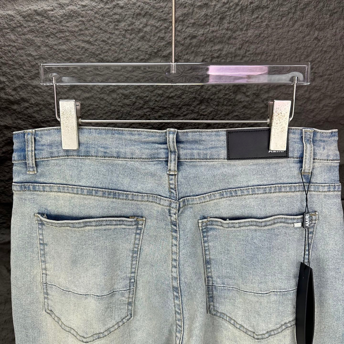 AMIRI Blue Ribbed Patch Diamond‑Rip Distressed Slim‑Fit Denim Jeans