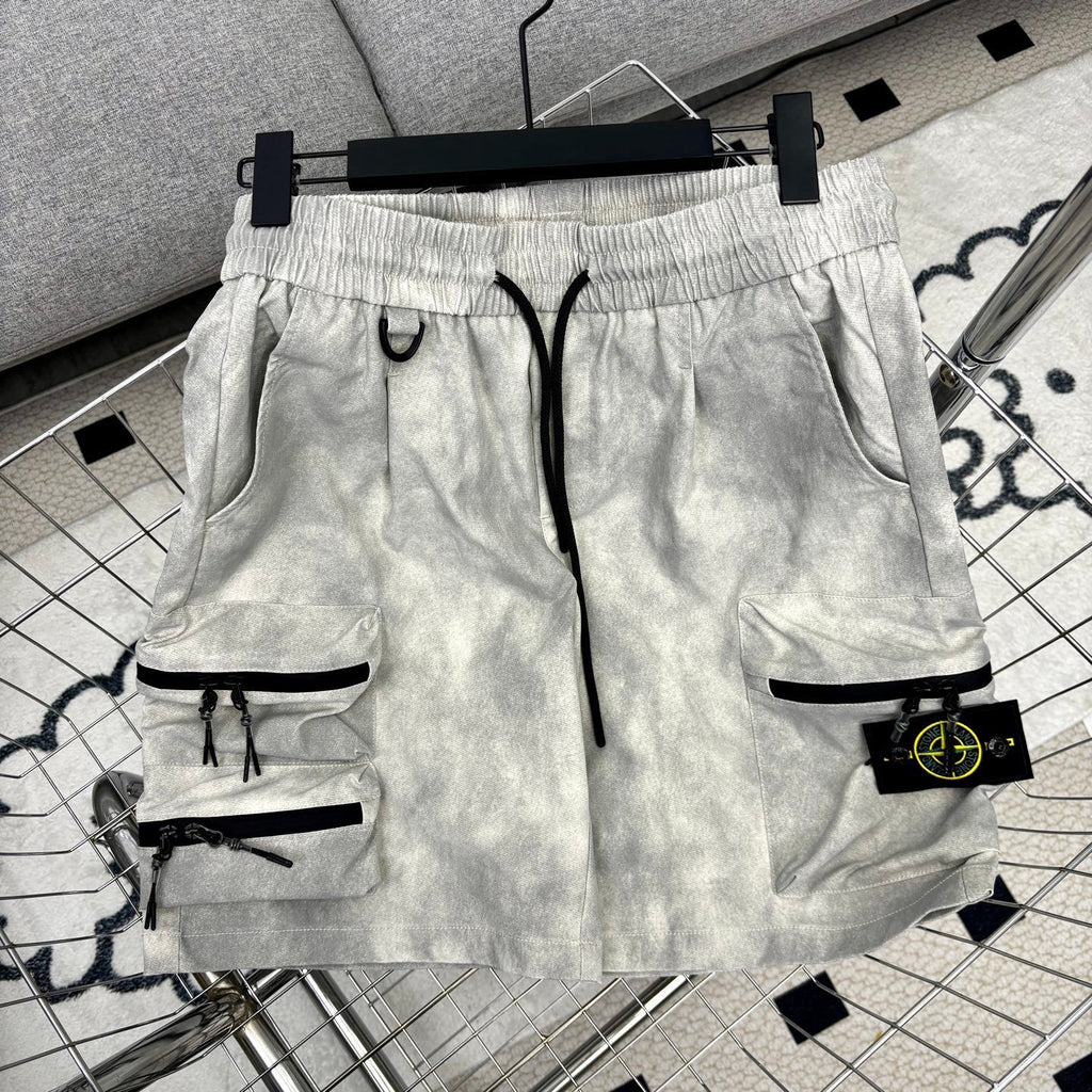 Stone Island Techwear Cargo Shorts with Double-Zip 3D Pockets and Compass Badge