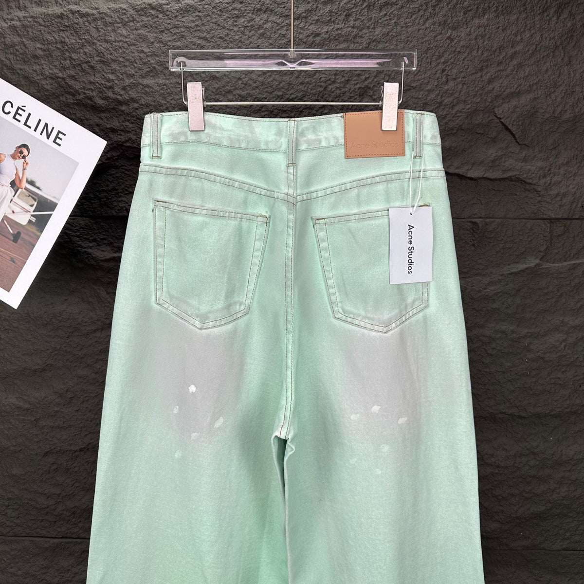 Acne Studios Mint Wash Paint‑Splatter Wide‑Leg Jeans