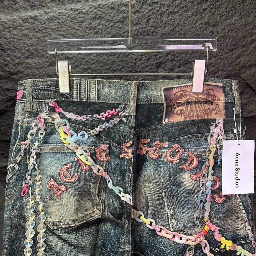 Acne Studios Colorful Chain‑Ornament Wide‑Leg Jeans