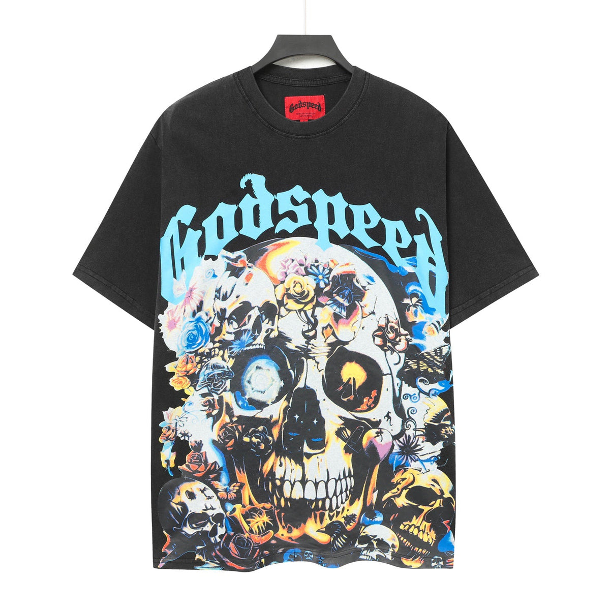 Godspeed Psychedelic Floral Skull Short‑Sleeve T‑Shirt (Black)