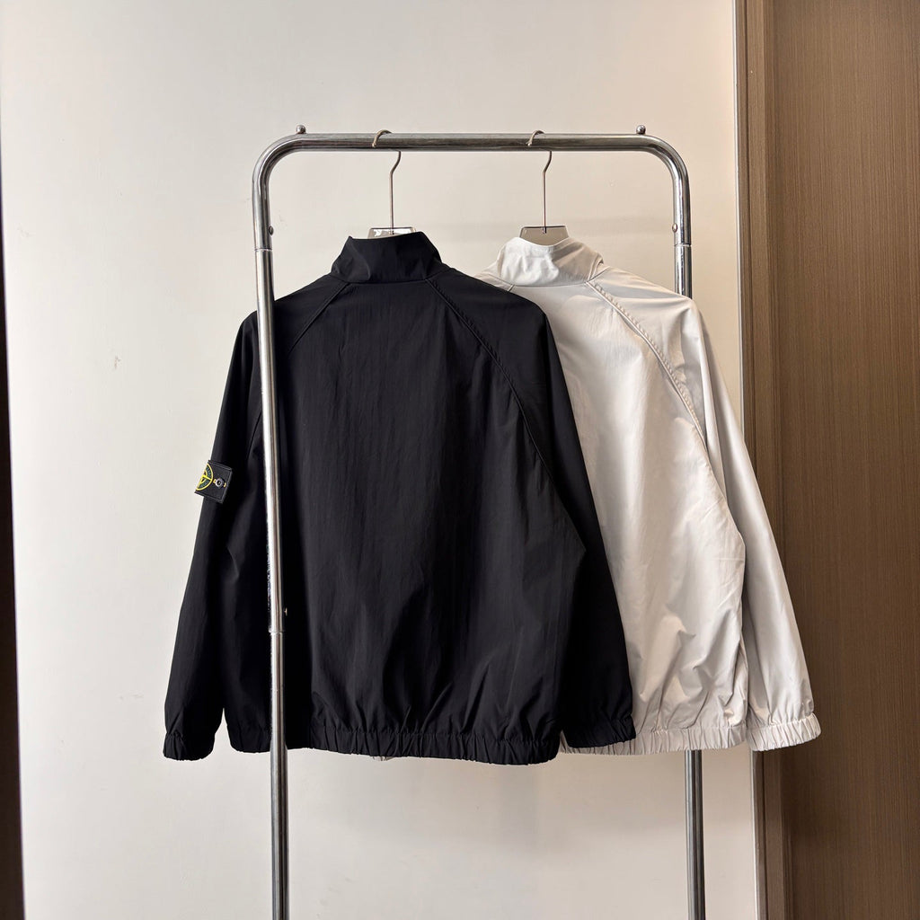 Stone Island Stand Collar Raglan Zip Jacket with Compass Badge