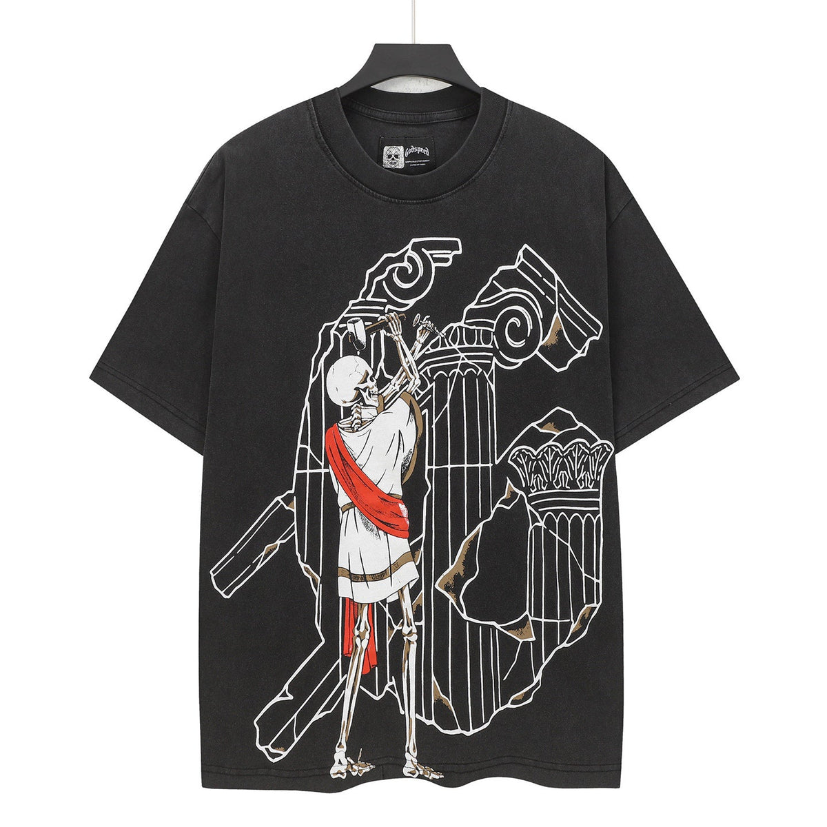 Godspeed Roman Skeleton Ruins Vintage Short‑Sleeve Tee (Washed Black)