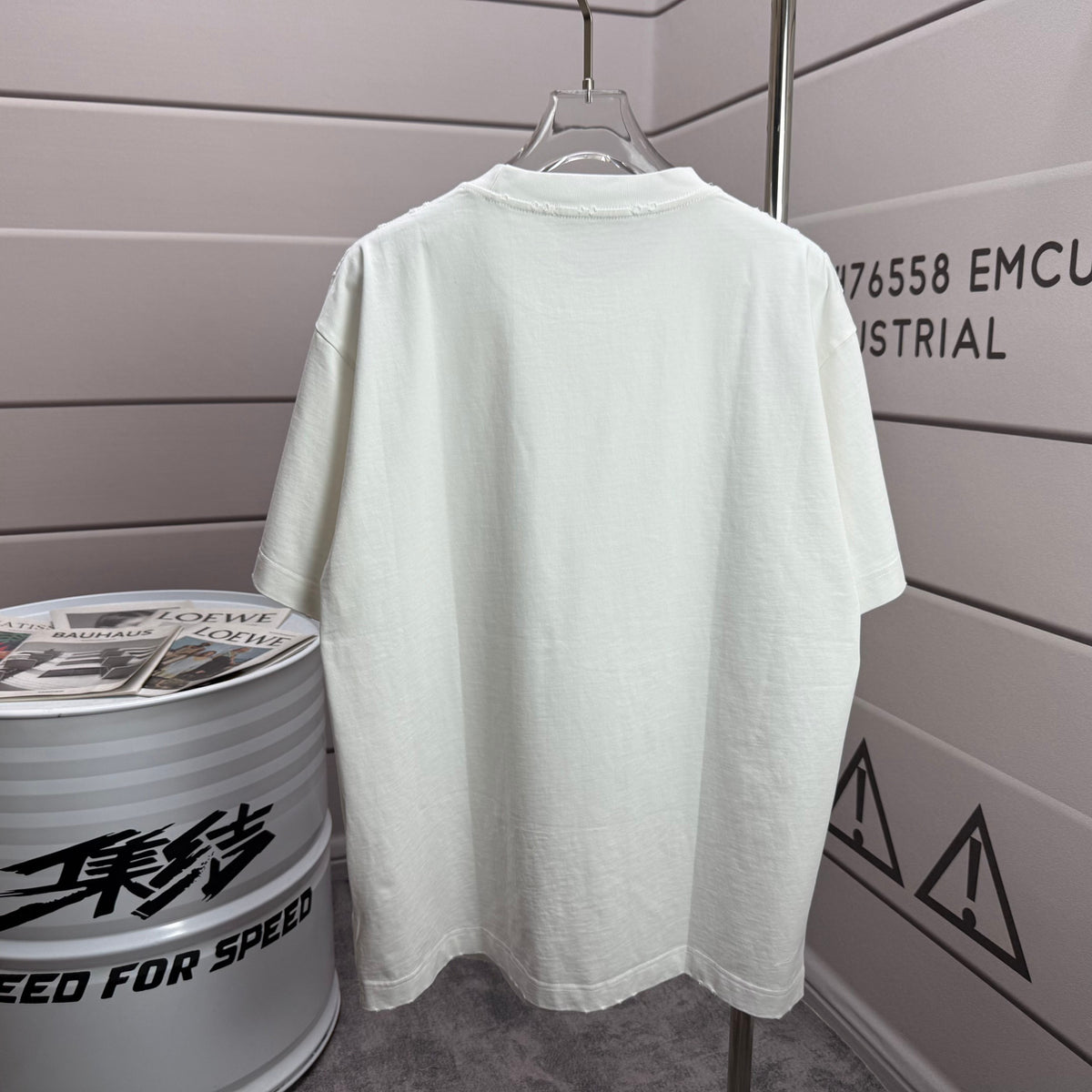 Acne Studios Minimal Centered Chest‑Text Distressed‑Trim Crew‑Neck Short‑Sleeve T‑Shirt