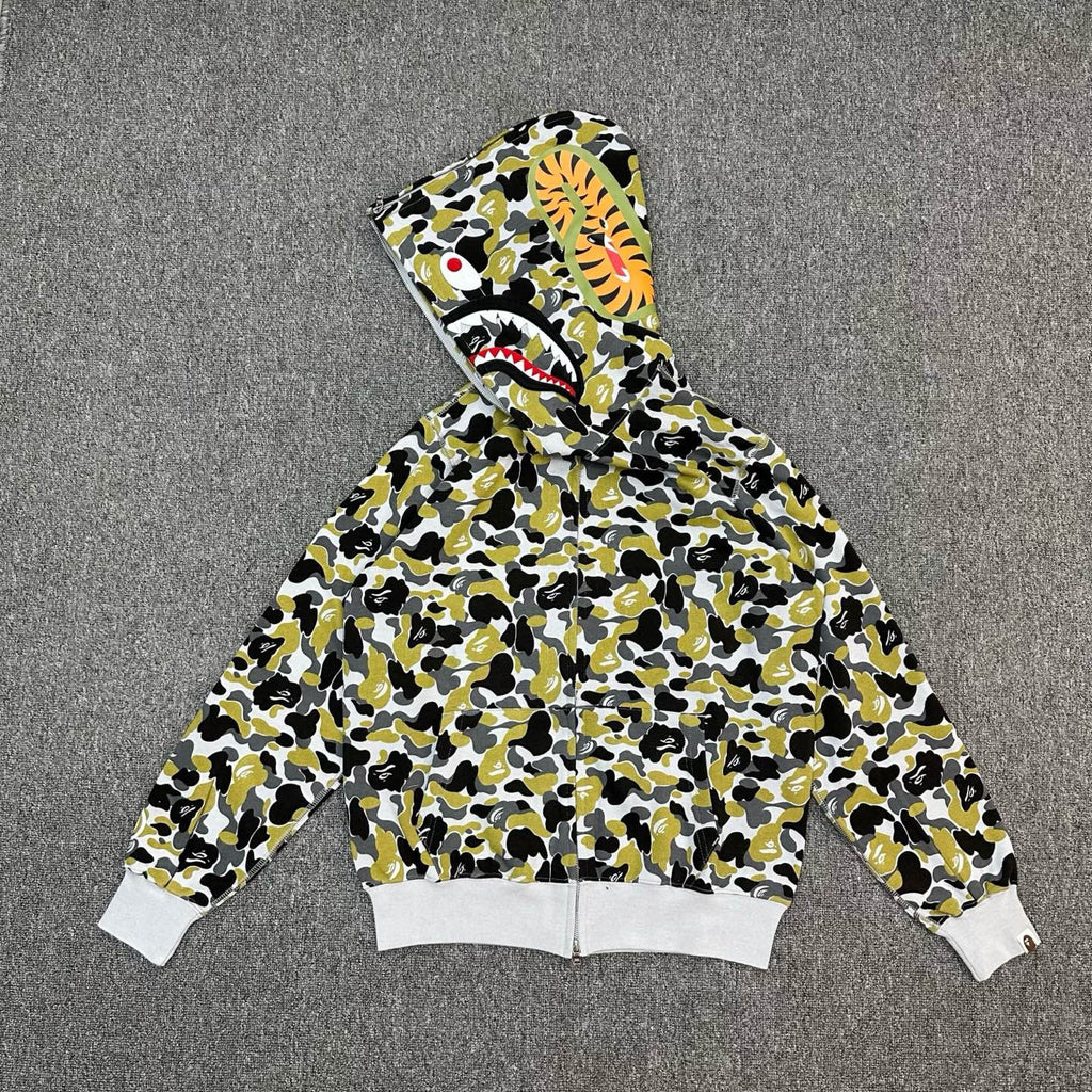 BAPE FW24 Yellow-Green ABC Camo Shark Full-Zip Hoodie - Ginza Limited