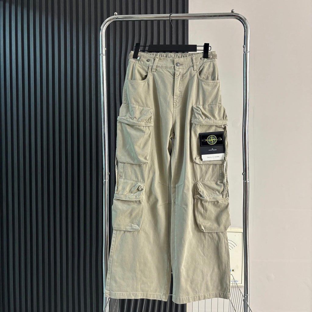 Stone Island Multi-Pocket Straight Cargo Parachute Pants with Compass Badge - 3 Colors