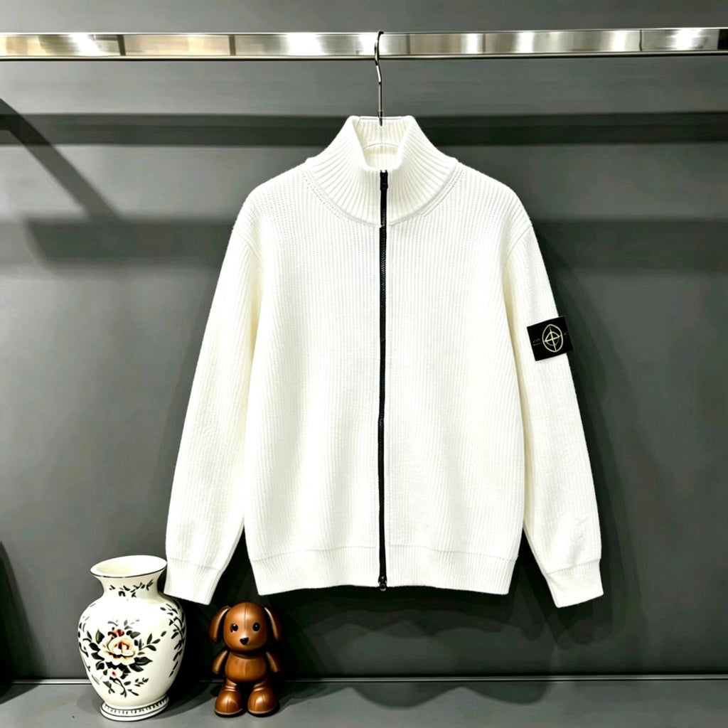 Stone Island Full-Zip Mock Neck Fine Rib Knit Jacket