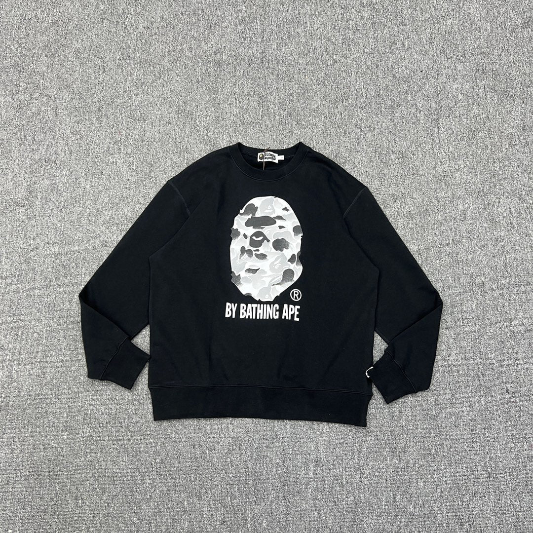 BAPE 11th Anniversary Ink Wash Camo Ape Head "By Bathing Ape" Crewneck Sweatshirt - Gray / Black