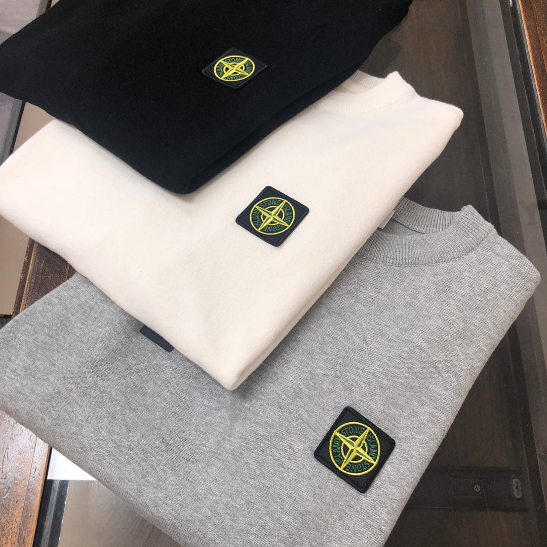 Stone Island Fine-Knit Crew Neck Pullover Sweater with Chest Compass Badge