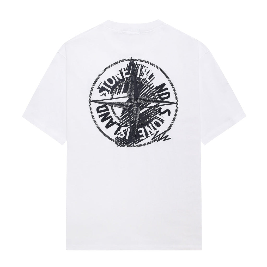 Stone Island Left Chest Horseshoe Compass Badge Print Crew Neck T-Shirt