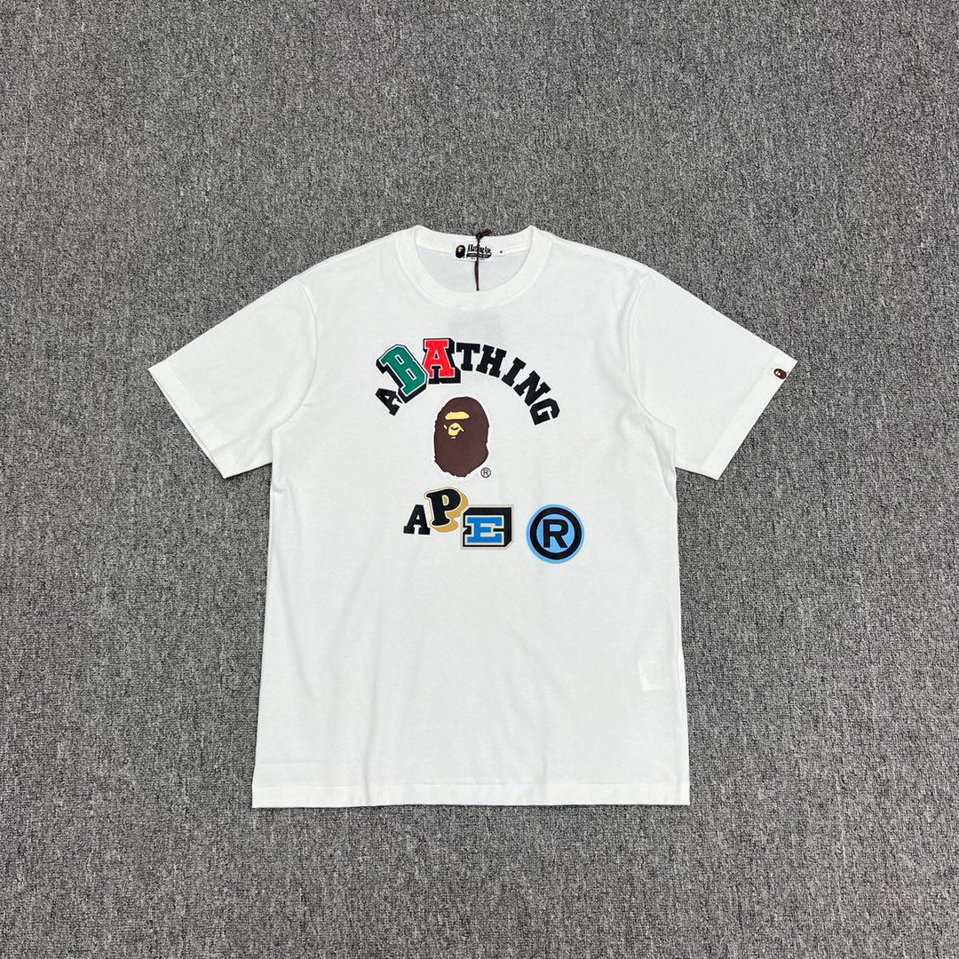 BAPE Multi-Colour Collegiate Patchwork Letter Ape Head Logo Tee Oversized Unisex T-Shirt