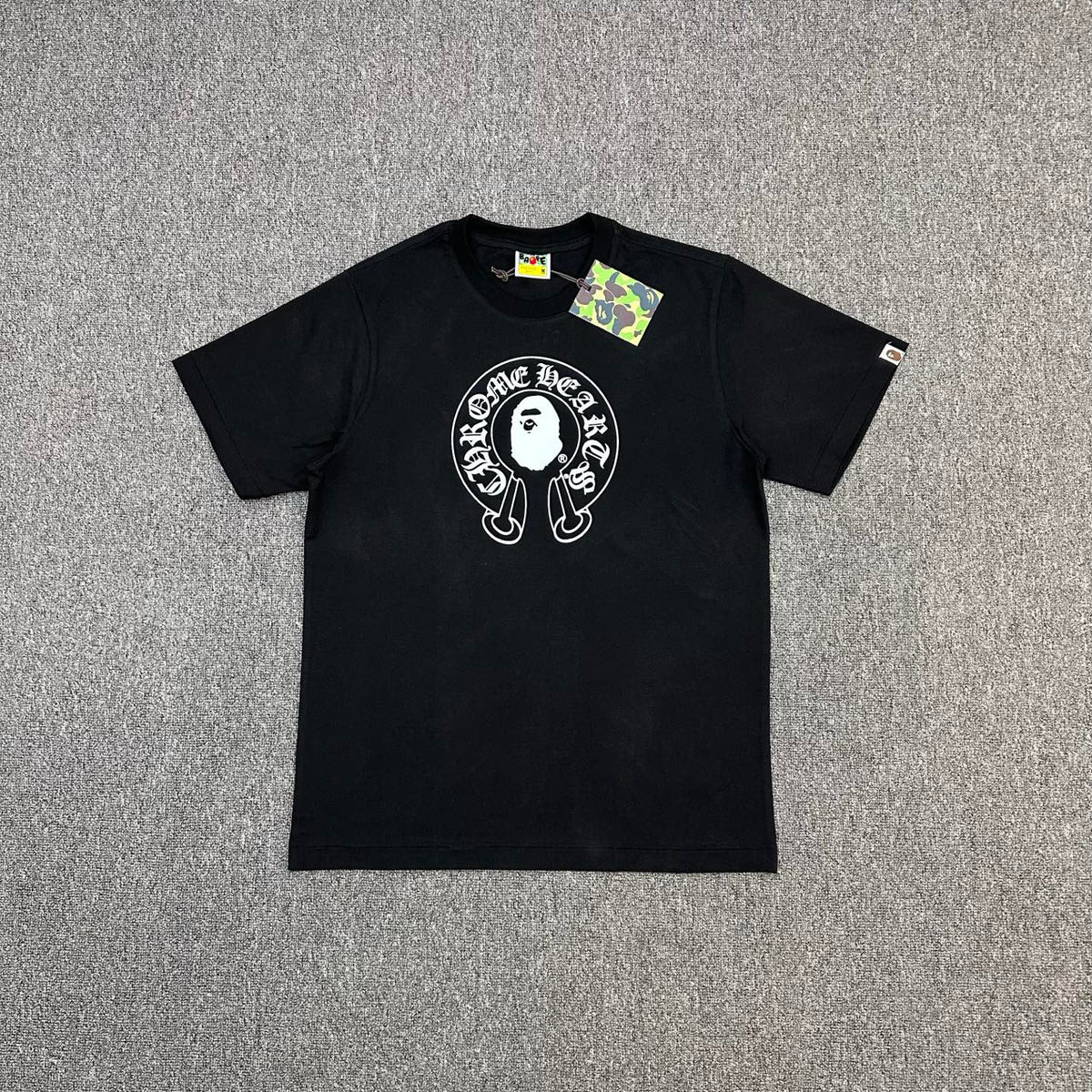 BAPE × Chrome Hearts Horseshoe Ape Head Center Print Unisex Oversized T-Shirt