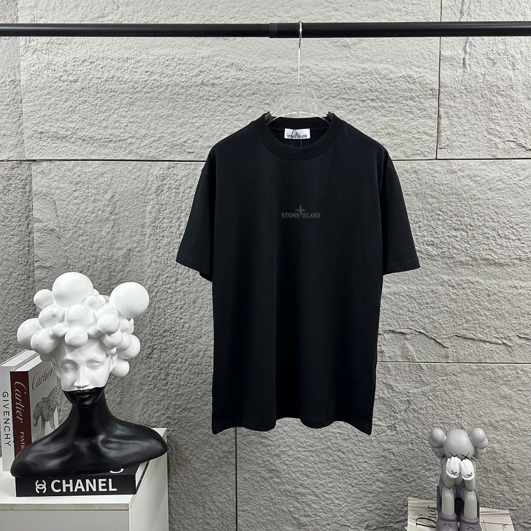 Stone Island Spring–Summer 2026 Dual-Technique T-Shirt - Silicone Compass Star Logo at Chest, Heat-Transfer Back Print