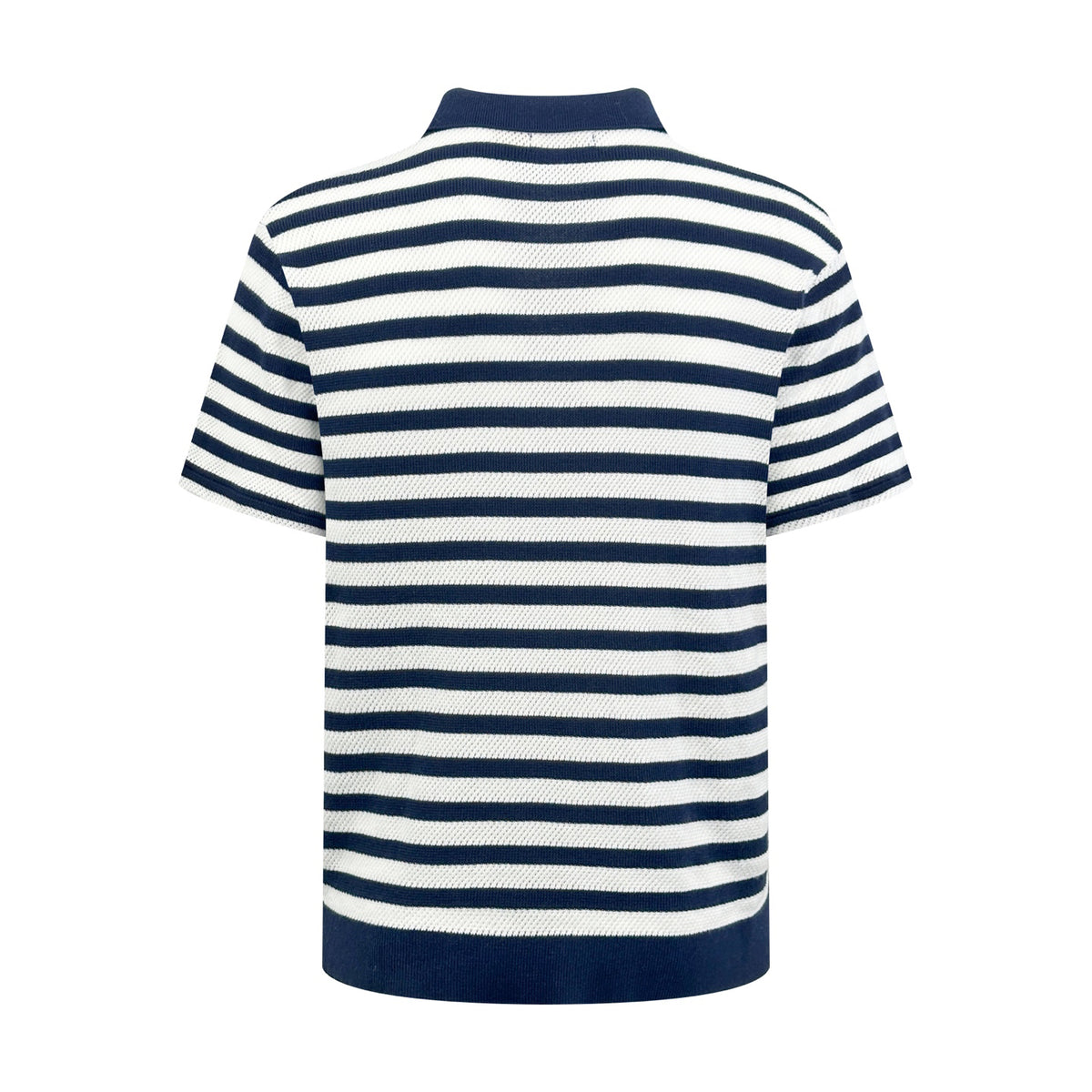 Polo Ralph Lauren Men's Striped V‑Neck Knit Short‑Sleeve Polo Shirt, Navy Pony Embroidery