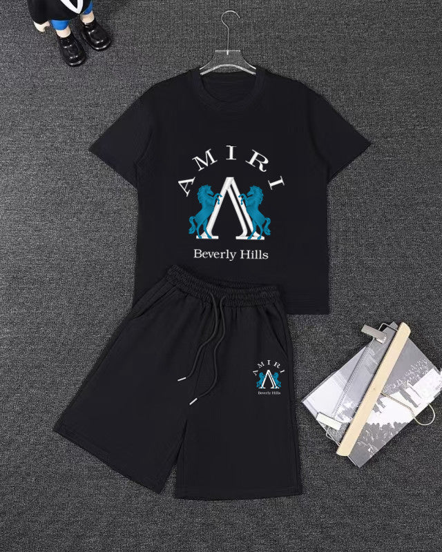 Amiri Beverly Hills Graphic Short‑Sleeve T‑Shirt & Drawstring Shorts Two‑Piece Set