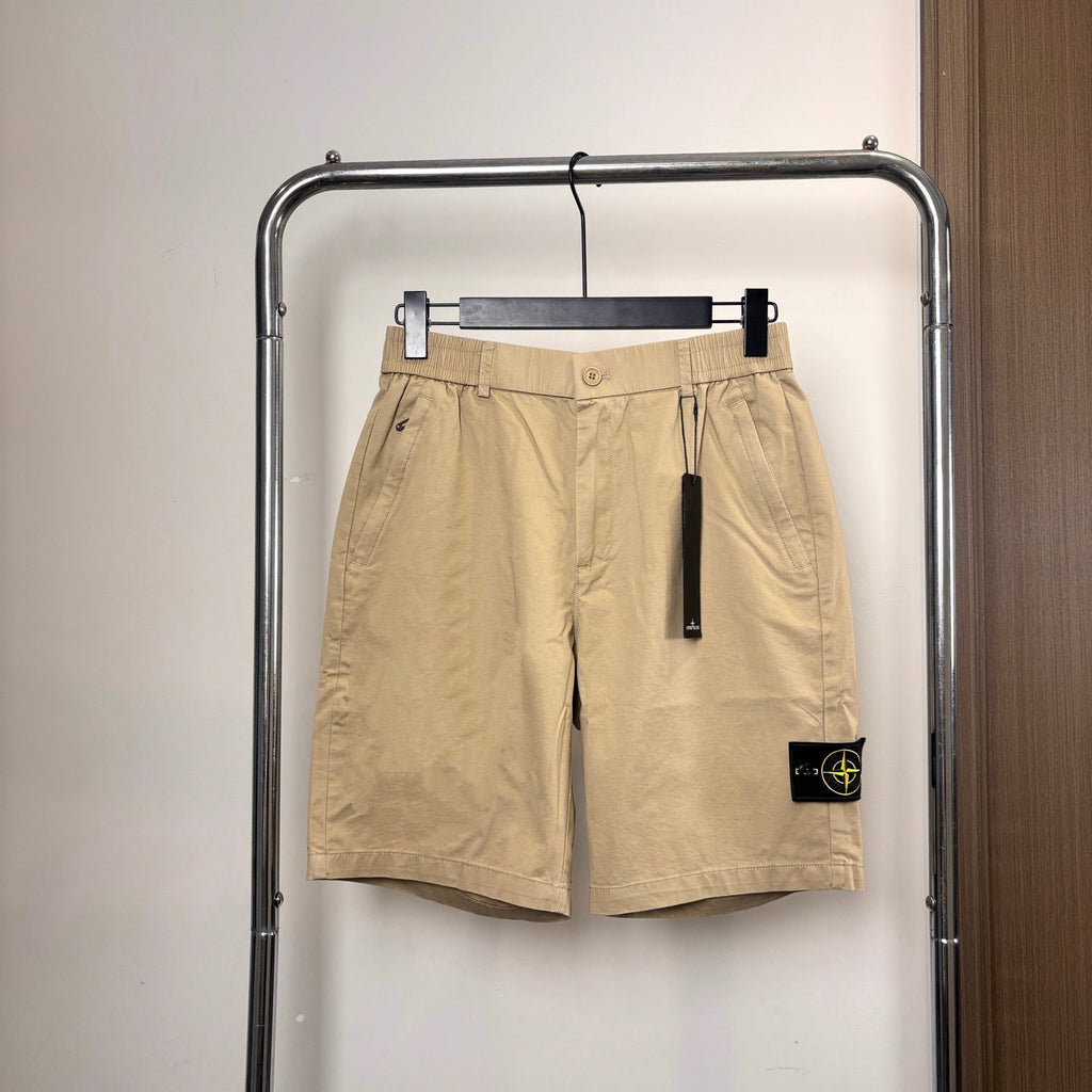 Stone Island Japanese-Style Chino Shorts with Twin Pleats and Compass Badge