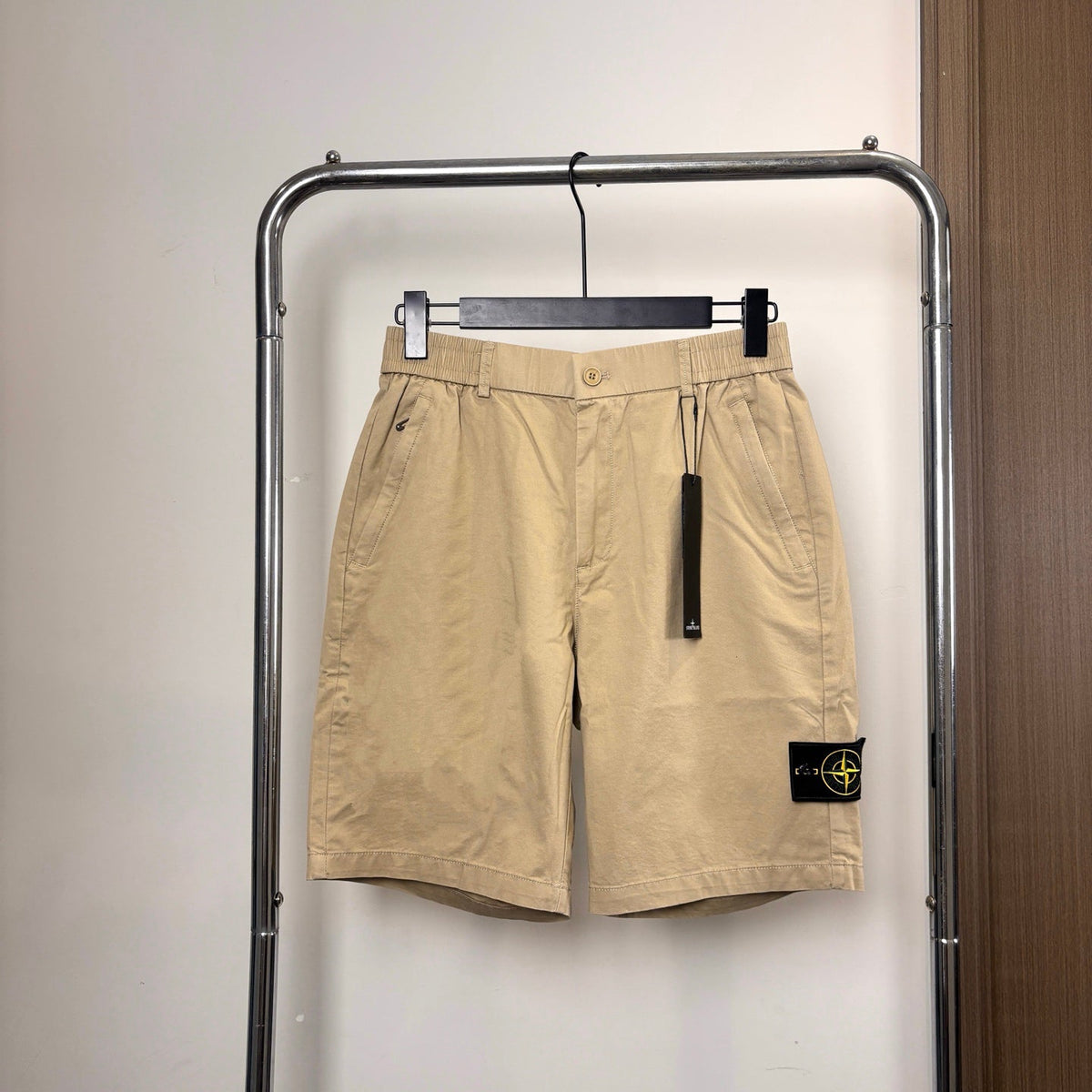 Stone Island Japanese-Style Chino Shorts with Twin Pleats and Compass Badge