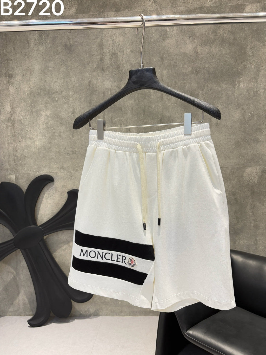 Moncler Logo Stripe Drawstring Shorts Black