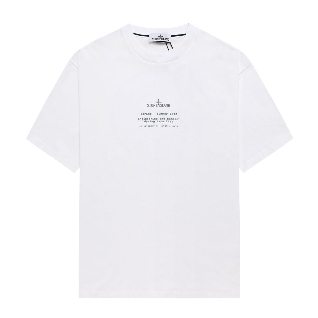 Stone Island Spring-Summer 2026 Engineering and Garment Dyeing Text Print Crew Neck T-Shirt