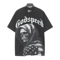 Godspeed American Flag Hooded Skeleton Short‑Sleeve T‑Shirt (Black)