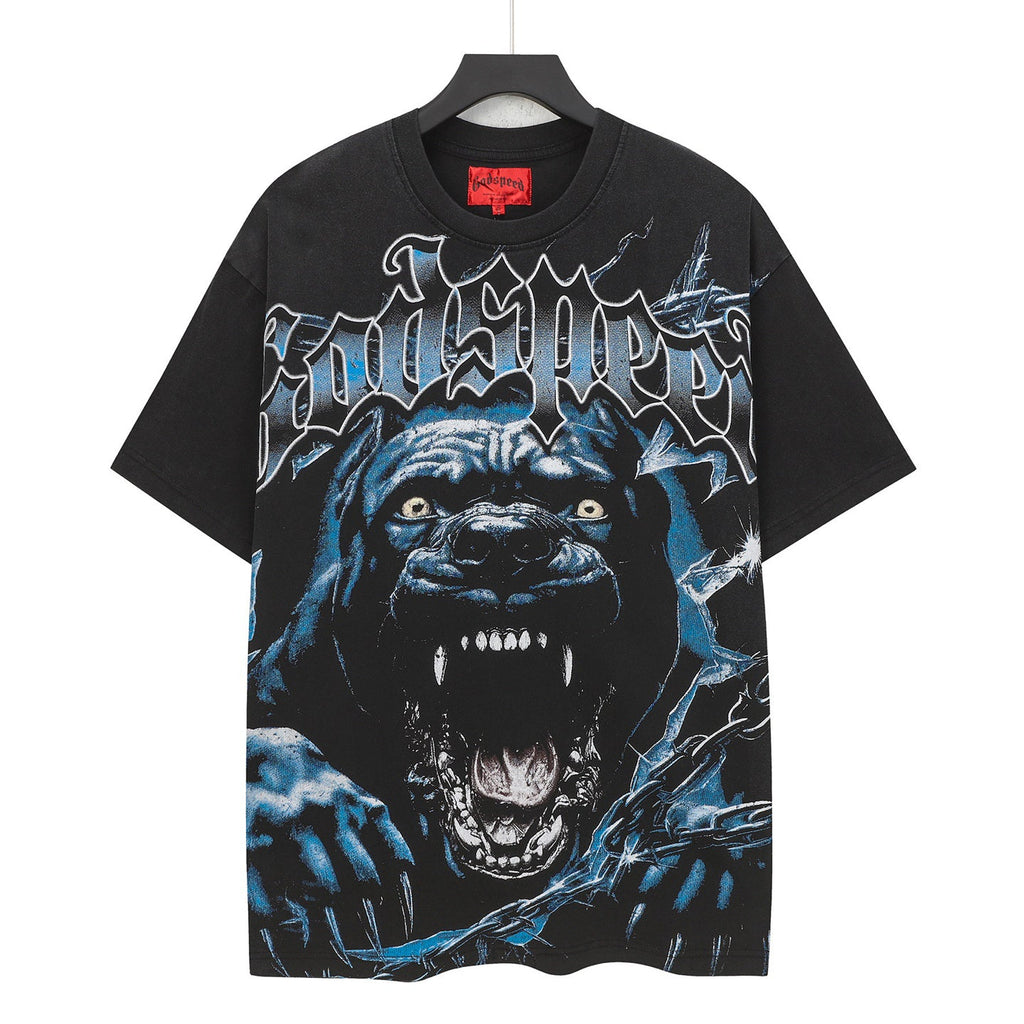 Godspeed Roaring Pitbull Vintage Short‑Sleeve Tee (Black)