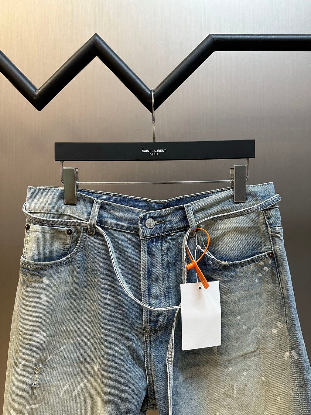 Acne Studios Paint‑Splatter Vintage Washed Denim Shorts