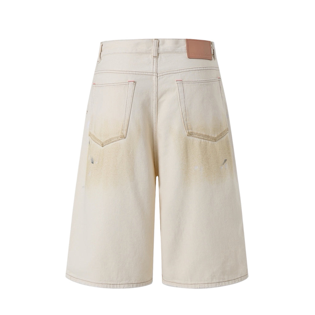 cne Studios Vintage Paint‑Splatter Denim Jort Shorts