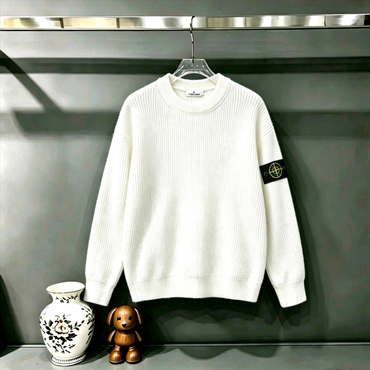 Stone Island Compass Badge Chunky Ribbed Crew Neck Knit Sweater - 5 Colors