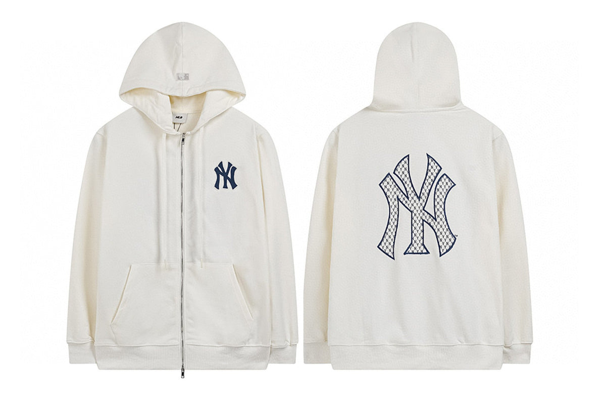 NY Yankees Diamond Mesh Fill Back Logo Zip-Up Hoodie
