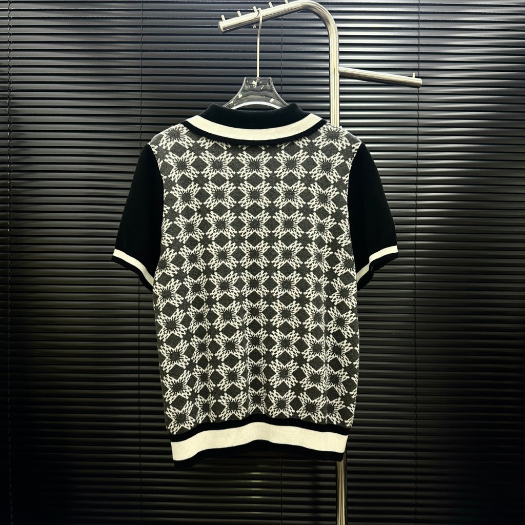 AMIRI Geometric Jacquard Color‑Block Short‑Sleeve Knit Polo Shirt