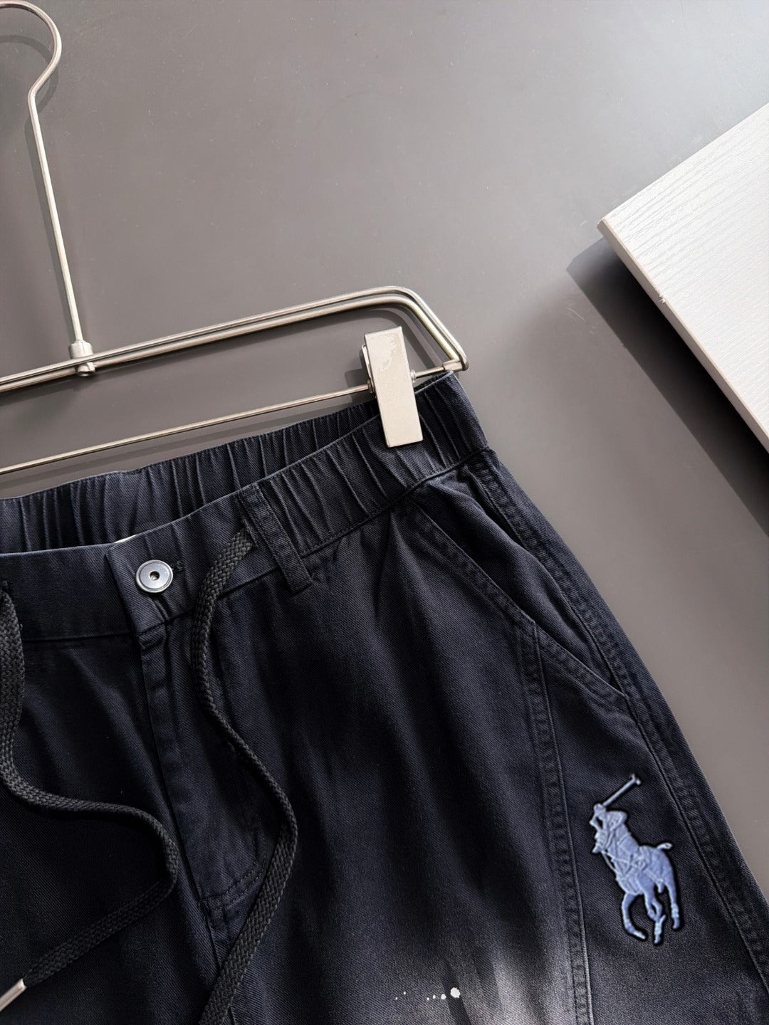 Men's Splatter Paint Wide‑Leg Casual Pants, Elastic Drawstring Waist Rider Embroidery Trousers