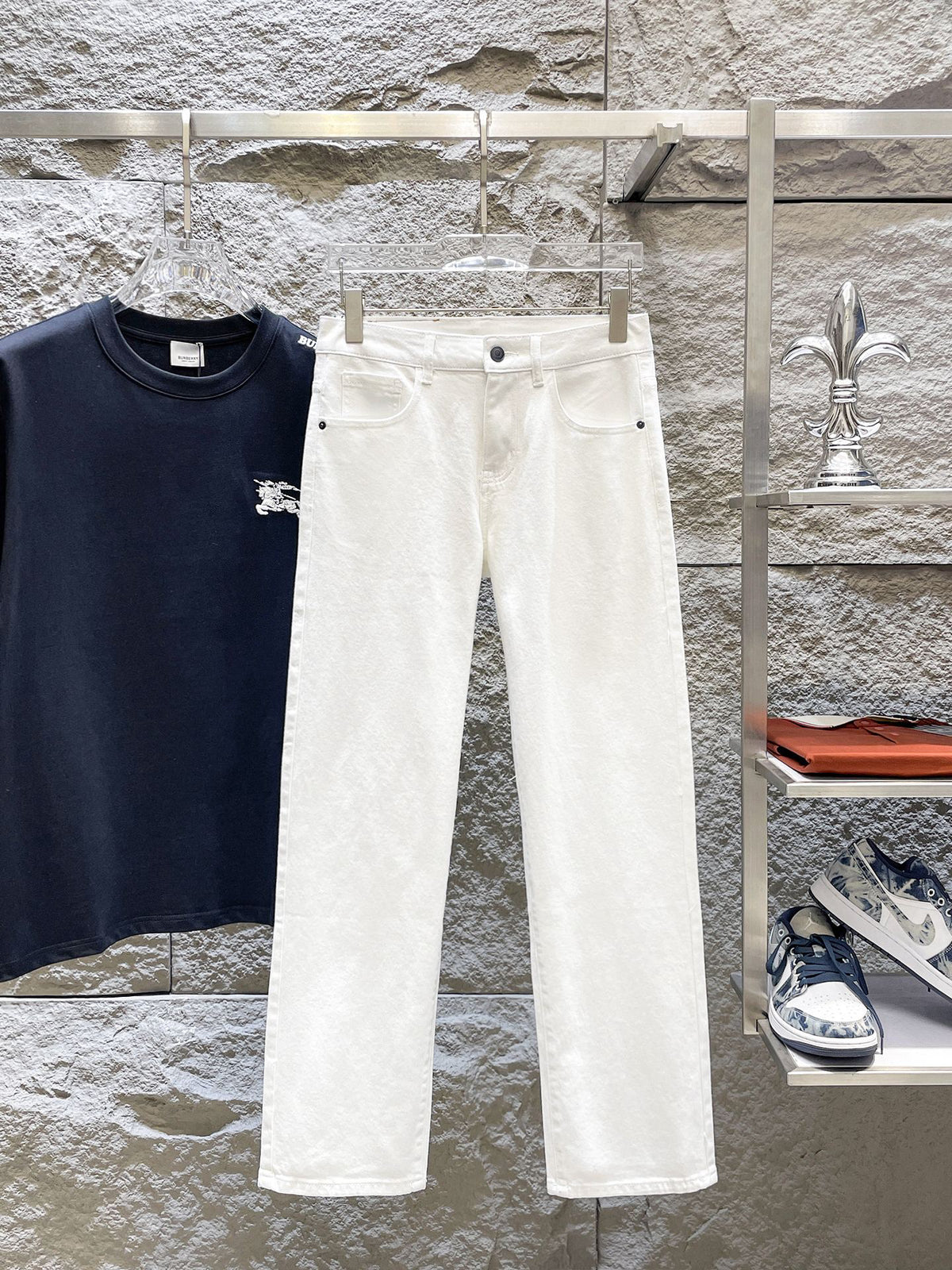 Ralph Lauren Men's White Wide‑Leg Denim Pants