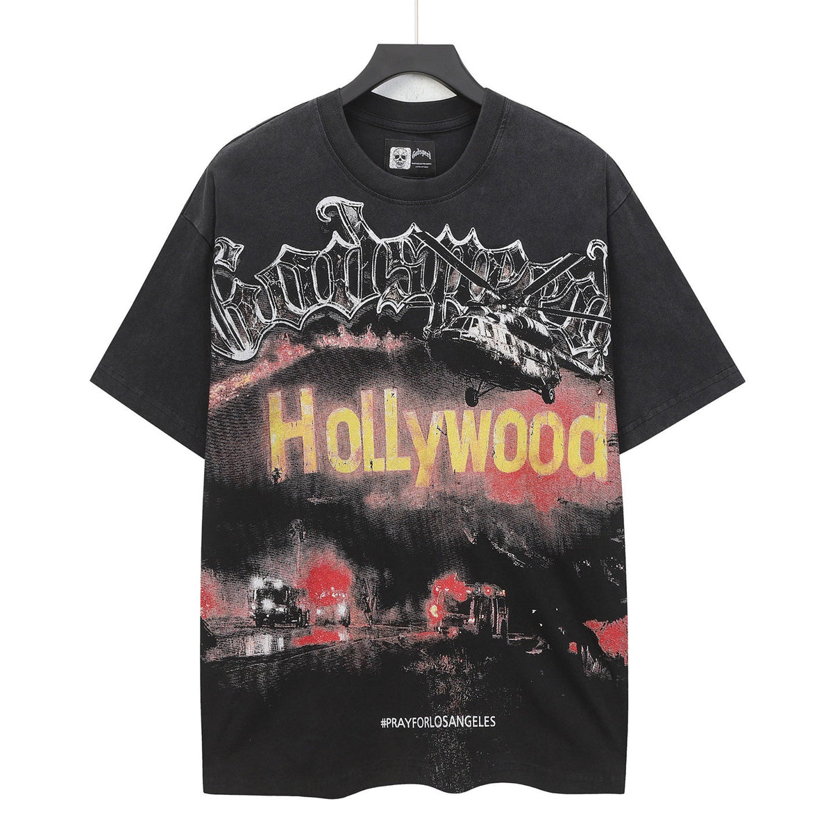 Godspeed Hollywood Pray For Los‑Angeles Vintage Short‑Sleeve Tee (Washed Black)