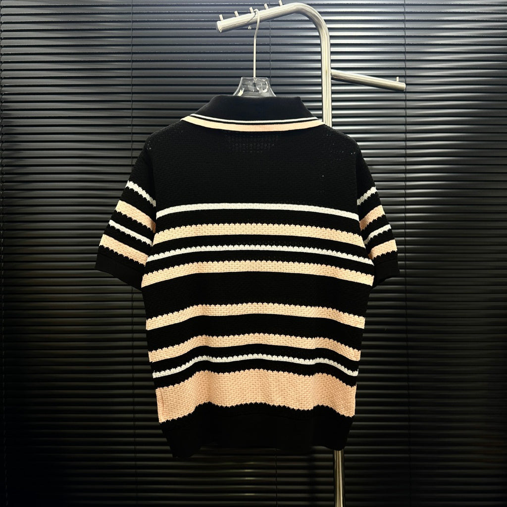 AMIRI Striped Knit Short‑Sleeve Polo Shirt