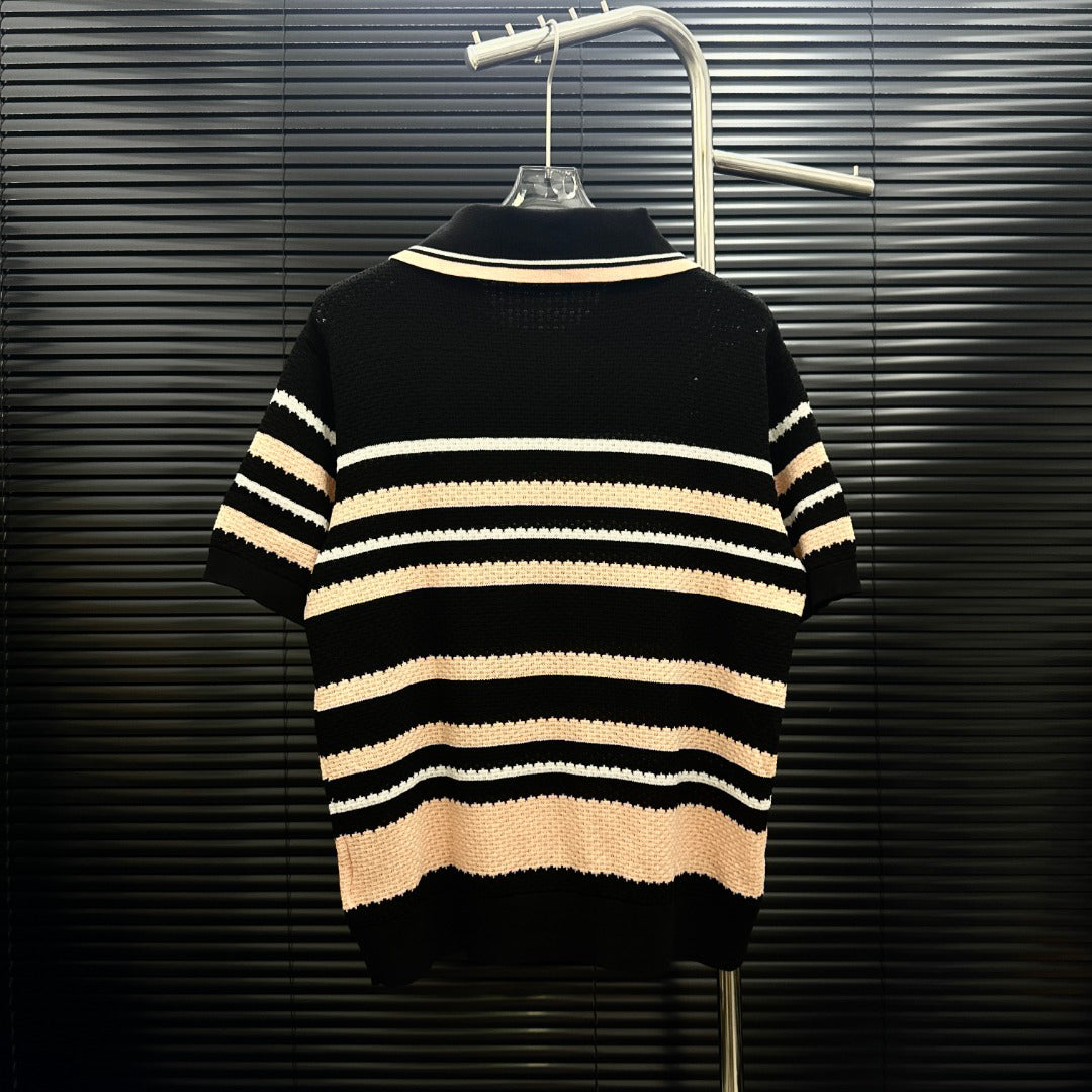 AMIRI Striped Knit Short‑Sleeve Polo Shirt
